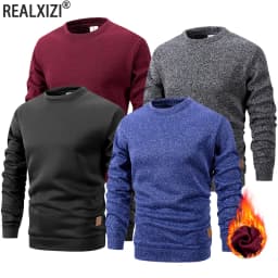Men's Autumn Long Sleeve Knit Pullover Solid Color Crewneck Warm Sweater Men Casual Loose Sweatshirt Street Sportswear