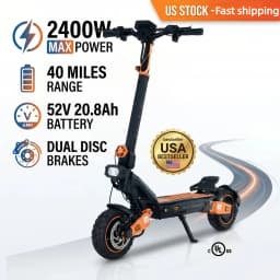 Electric Scooter 2400W Dual Motor, 52V 20.8Ah Battery, 40 Miles Range, 10" Off-Road Tires, Oil Disc Brake