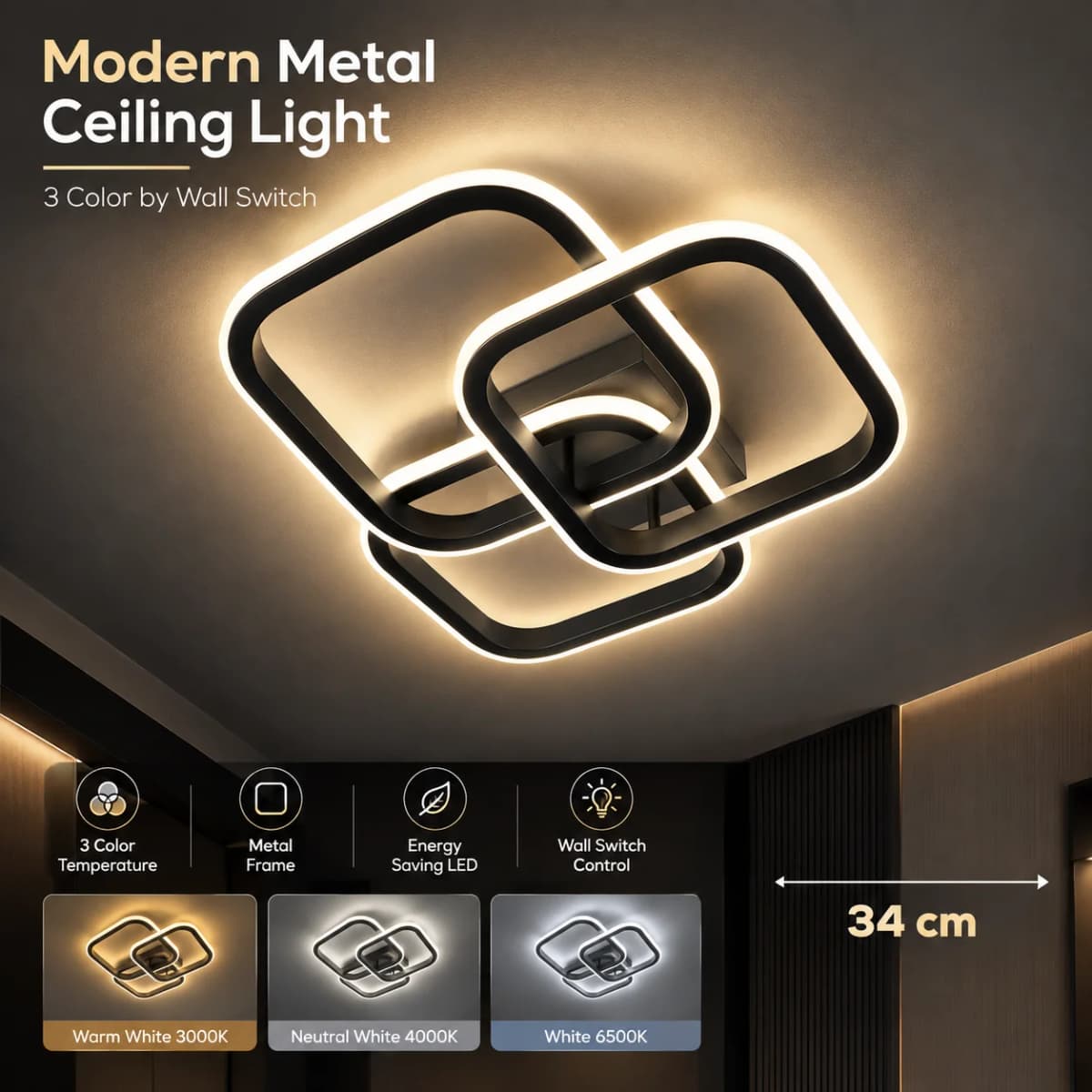 Modern Baked Enamel Finish LED Ceiling Lamp 3 Color Temperature Corridor Lights Balcony Lamps Bedroom Living Room 110V-240V