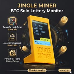 Jingle Miner BTC Solo Lottery Monitor 520Kh/s 1W Bitcoin Miner WIFI Brand NEW 10mV Hashrate Crypto Machine Lucky MinerIn Stock