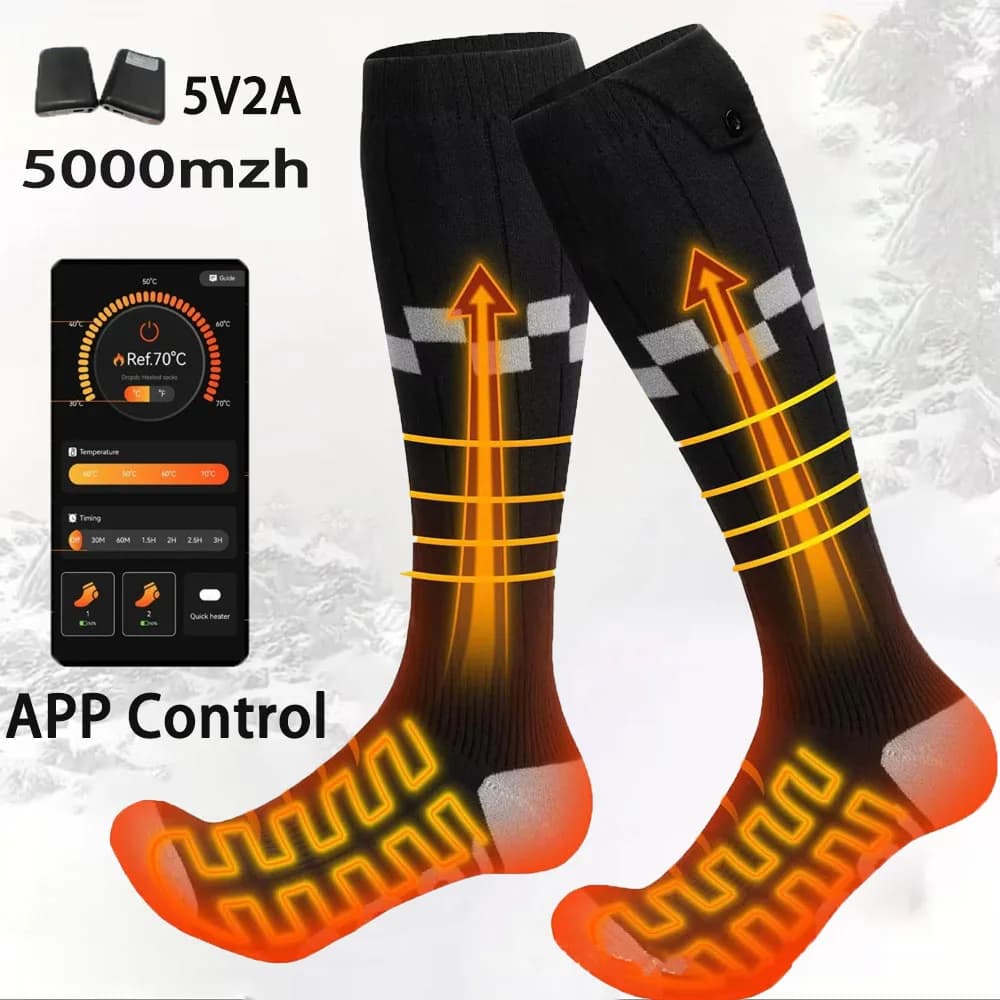 New APP Control Heated Socks 5000mah Battery Electric Heated Skiing Socks Winter Thermal Heated Foot Warmer Sport Socks