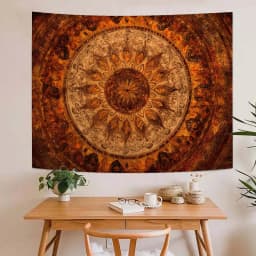 VIKAMA Bohemian Sun Tapestry For Bedroom, Living Room And Dorm, Retro Orange Brown Mandala Wall Hanging, Boho Home Decoration