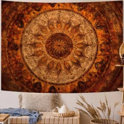 VIKAMA Bohemian Sun Tapestry For Bedroom, Living Room And Dorm, Retro Orange Brown Mandala Wall Hanging, Boho Home Decoration