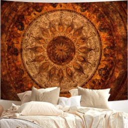 VIKAMA Bohemian Sun Tapestry For Bedroom, Living Room And Dorm, Retro Orange Brown Mandala Wall Hanging, Boho Home Decoration