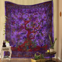 Purple Tree Of Life Tapestry Wall Hanging For Bedroom, Cafe, Studio Decor - Psychedelic Boho Style Home Decoration