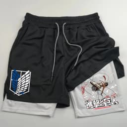 Attack on Titan Anime Collaboration Printing 2-in-1 Sports Shorts Summer New Men's and Women's Fitness Running Leggings Shorts