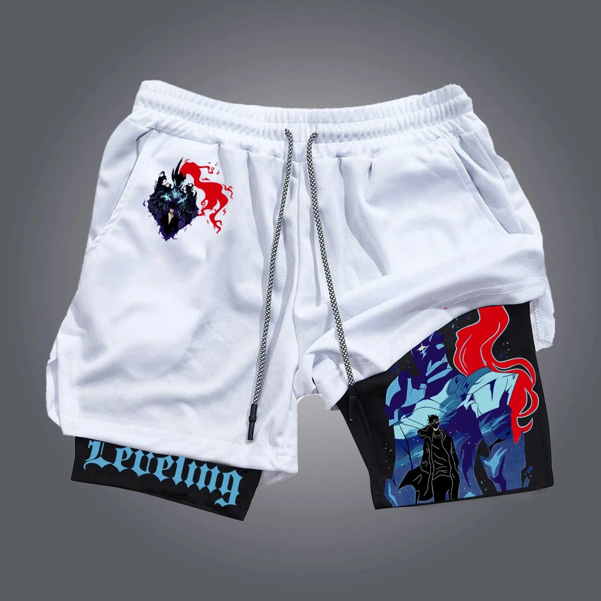 Solo Leveling 2026 New Hot Anime Red Cotton Shorts Men Women Orange Character Blue Glow Scouting Legion Text Black Lining 2025