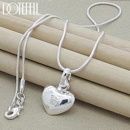 DOTEFFIL 925 Sterling Silver Solid Small Heart Pendant Necklace 16-30 Inch Snake Chain Wedding Charm Fashion Jewelry