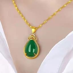 Water Drop Red Crystal Pendant Necklace Women 24K Real Gold Plated 45cm Woolen Chain Four-leaf Clover Ruby Pendant Women Gift