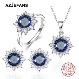 AZJEFANS 925 Sterling Silver Top Quality Snowflake Necklaces Earrings Rings Gifts Fine Jewelry