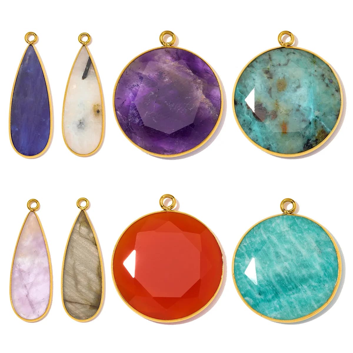 3pcs/Lot Stainless Steel Round Red Agate DIY Earring Charms Amethyst Natural Stone Necklace Pendants Woman Waterdrop Jewelry