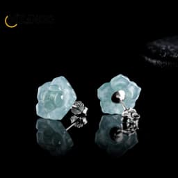 Original Natural Jadeite Blue Water Lotus Earrings 925 Silver Inlaid with Ice Jade Petals Exquisite Fashion Women's Jewelry Gift