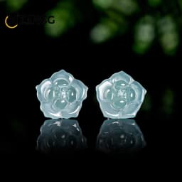 Original Natural Jadeite Blue Water Lotus Earrings 925 Silver Inlaid with Ice Jade Petals Exquisite Fashion Women's Jewelry Gift