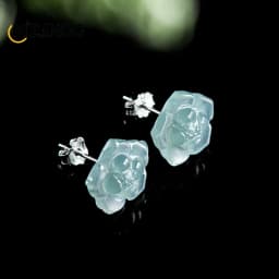 Original Natural Jadeite Blue Water Lotus Earrings 925 Silver Inlaid with Ice Jade Petals Exquisite Fashion Women's Jewelry Gift