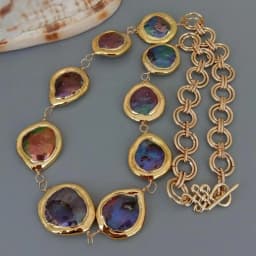 KKGEM Freshwater Cultured Black Pearl Coin Shape Gold Color Plated Wrap Necklace 21"