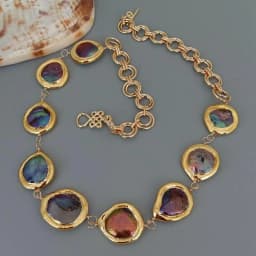 KKGEM Freshwater Cultured Black Pearl Coin Shape Gold Color Plated Wrap Necklace 21"