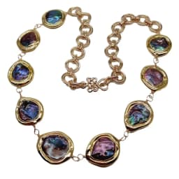 KKGEM Freshwater Cultured Black Pearl Coin Shape Gold Color Plated Wrap Necklace 21"