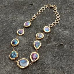 KKGEM Freshwater Cultured Black Pearl Coin Shape Gold Color Plated Wrap Necklace 21"