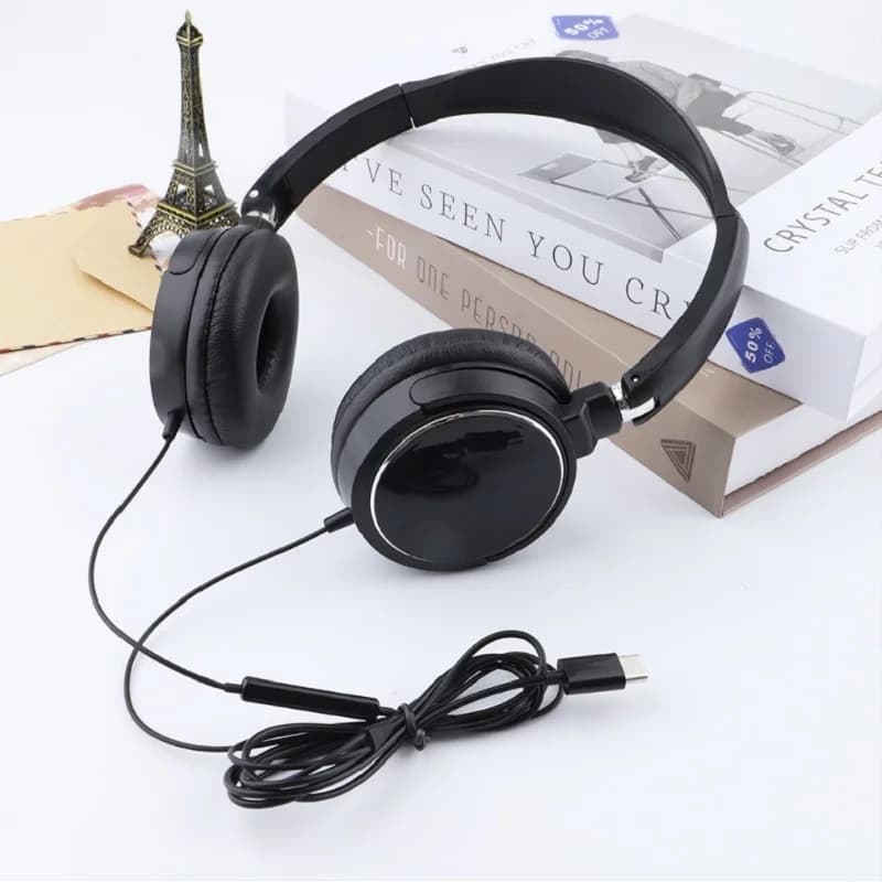 Type-C Wired Headphones 3 5mm Bass Stereo Foldable Adjustable Headphones Suitable For Pc Mp3 Mobile Headphones