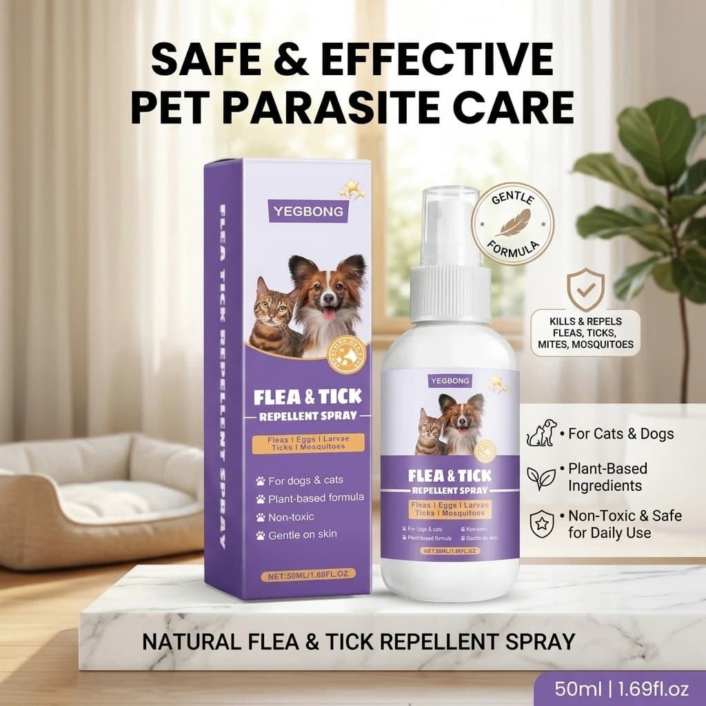 Pet Flea Spray Effectively Removing Fleas Ticks Relieve Skin Itching Natural Ingredients Non Irritating Dog & Cat Flea Repellent