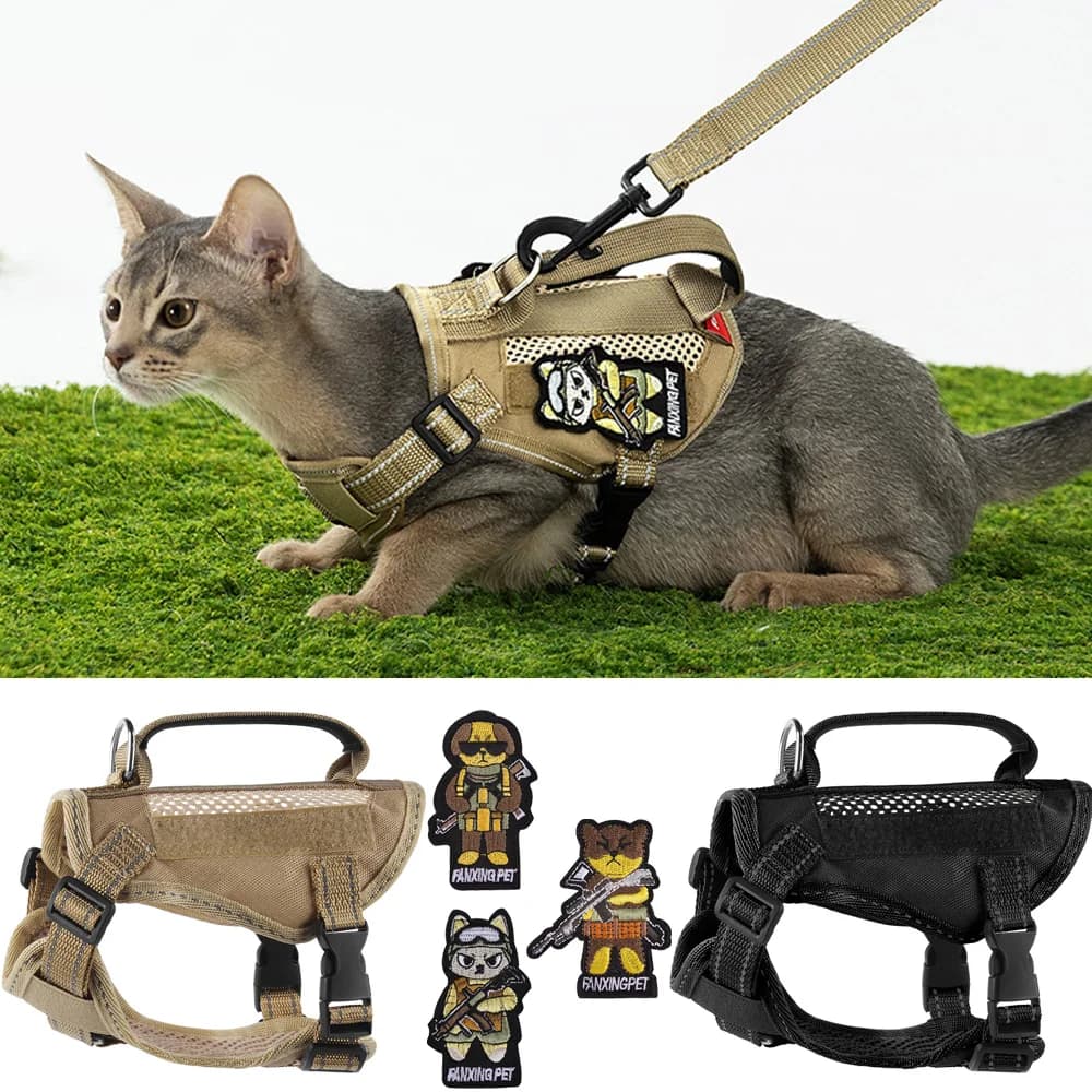 Cool Puppy Cat Tactical Harness and Leash Handheld Pet Harnesses for Cats Maine Coon Chinchilla Mascotas Adhesive Accessories