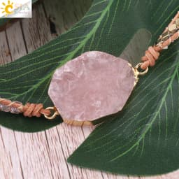 Bohemain Women Leather Bracelet Gem Stone Pink Crystal Vintage Weaving Statement Fancy Girl Bracelet Bijoux Dropshipping S308