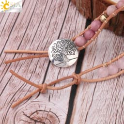 Bohemain Women Leather Bracelet Gem Stone Pink Crystal Vintage Weaving Statement Fancy Girl Bracelet Bijoux Dropshipping S308
