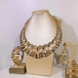 Dubai Gold Plated Jewelry Women Necklace Set Regular Round Pendant Brushed Glossy Bracelet Earrings Wedding Bijoux SYHOL