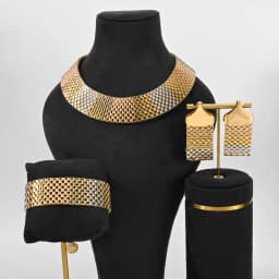 Dubai Jewelry Set Big Necklace Ethnic Style Bracelet Earrings for Women Elegant Bridal Wedding Accessories