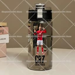 600ML CR7 Sports Water Bottles Cartoon Football Star Ronaldos Large Water Cups New Outdoor Transparent Drinking Bottle Kids Gift