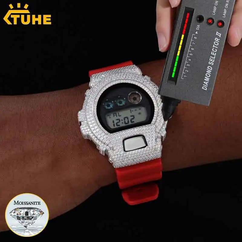 DW-6900 Series Moissanite Watch Case S925 Sterling Silver Iced Out Bezel For Men's Hip Hop Jewelry Watch Accessories