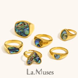 La. Muses Rainbow Abalone Shell Series Stainless Steel Women's Ring PVD Gold Plated Fashion Jewelry Accessories