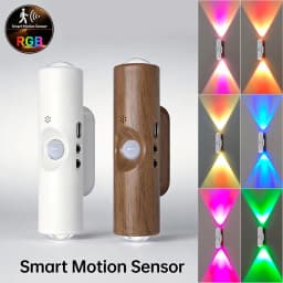Double Head RGB LED Night Light with Motion Sensor Rechargeable Magnetic Wall Lamp for Cabinet Hallway Stair Mood Ambient Light