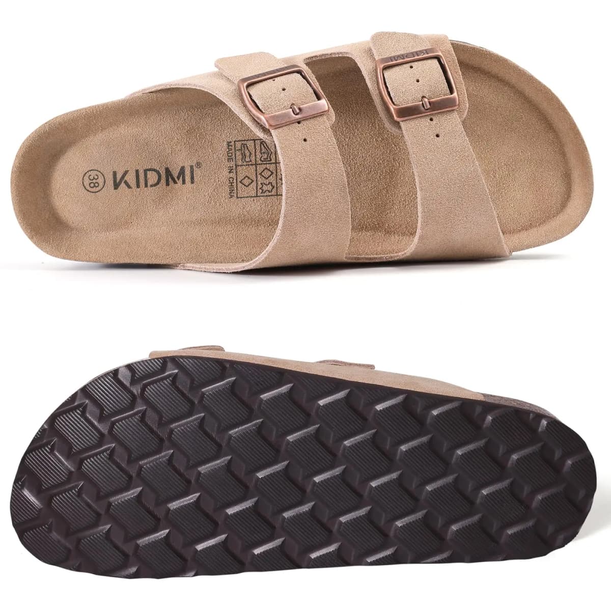 Comwarm Genuine Suede Sandals For Women Men Cork Footbed Adjustable Slides Anti-slip Fashion Unisex Slippers With Arch Support