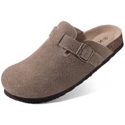 Kidmi New Faux Suede Clogs for Women Men Clogs Soft Cork Footbed Mules Comfort Potato Shoes with Arch Support Beach Sandals