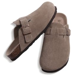 Kidmi New Faux Suede Clogs for Women Men Clogs Soft Cork Footbed Mules Comfort Potato Shoes with Arch Support Beach Sandals