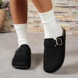 Large Size Retro Belt Buckle Slippers Fashionable Thick Bottom Round Toe Rubber Sole Easy Wear Outdoor Slippers for Adults