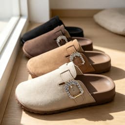Women Large Size Closed Toe Mules Adjustable Buckle Slip‑on Slippers Ladies Casual Daily Flat Slides For Outdoor Walking