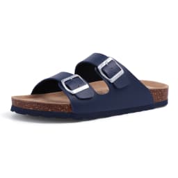Comwarm Fashion Men Leather Sandals Summer Cork Footbed Slide Sandals Beach Sandals Unisex Brand Sandals with Adjustable Buckle
