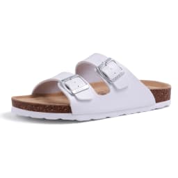 Comwarm Fashion Men Leather Sandals Summer Cork Footbed Slide Sandals Beach Sandals Unisex Brand Sandals with Adjustable Buckle