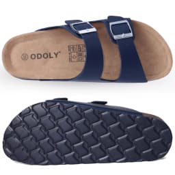 Comwarm Fashion Men Leather Sandals Summer Cork Footbed Slide Sandals Beach Sandals Unisex Brand Sandals with Adjustable Buckle
