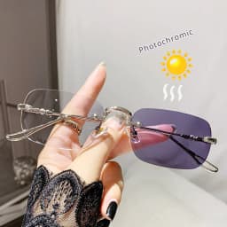 Luxury Photochromic Sunglasses Women Prescription Glasses Graduated Lenses Minus Anti Blue Computer Glasses Transparent Rimless