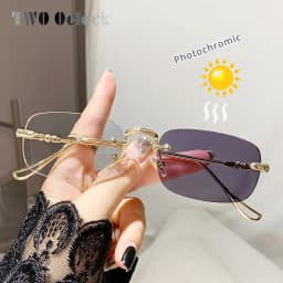 Luxury Photochromic Sunglasses Women Prescription Glasses Graduated Lenses Minus Anti Blue Computer Glasses Transparent Rimless