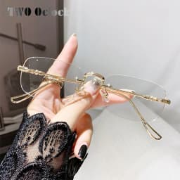 Luxury Photochromic Sunglasses Women Prescription Glasses Graduated Lenses Minus Anti Blue Computer Glasses Transparent Rimless