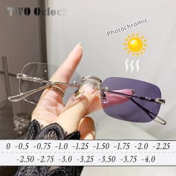 Luxury Photochromic Sunglasses Women Prescription Glasses Graduated Lenses Minus Anti Blue Computer Glasses Transparent Rimless