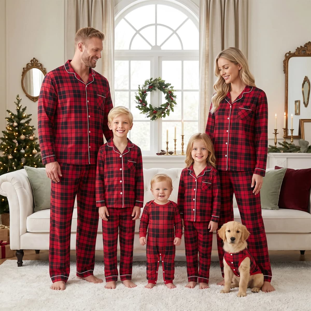 Family Matching Christmas Pajamas Sets Mother and Kids Pyjamas Plaid Print Tops+Pants Xmas Sleepwear Baby Romper Pet Dog Clothes