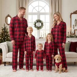 Family Matching Christmas Pajamas Sets Mother and Kids Pyjamas Plaid Print Tops+Pants Xmas Sleepwear Baby Romper Pet Dog Clothes