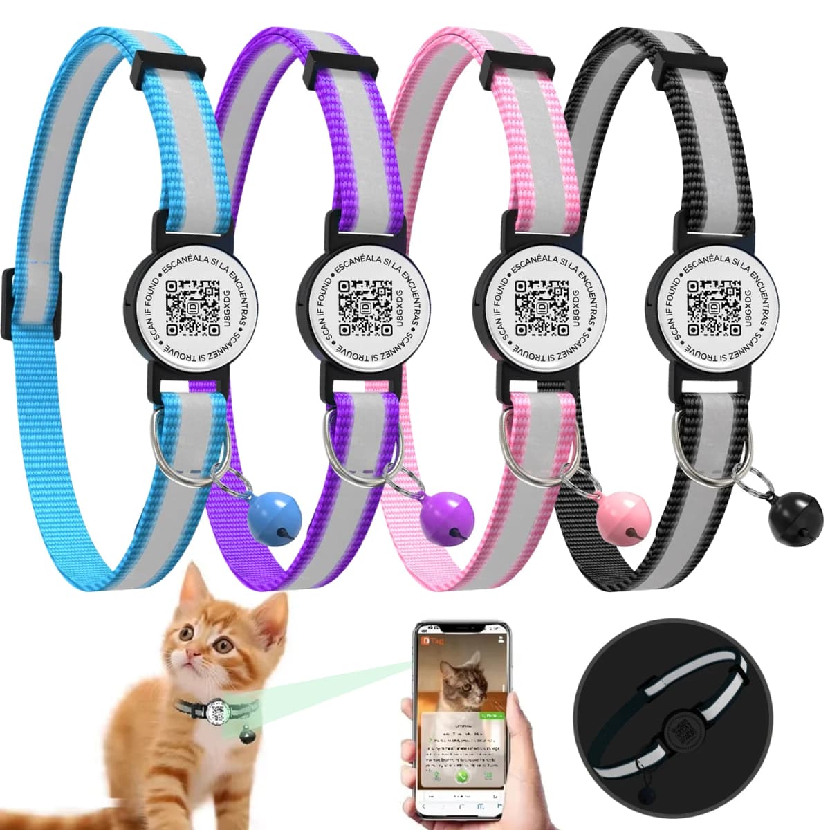 QR Code Pet Tag Cat Collar with QR Code ID Tag, Puppy Cat Accessories Reflective Kitten Collars, Cat Tag, Safety Quick Release