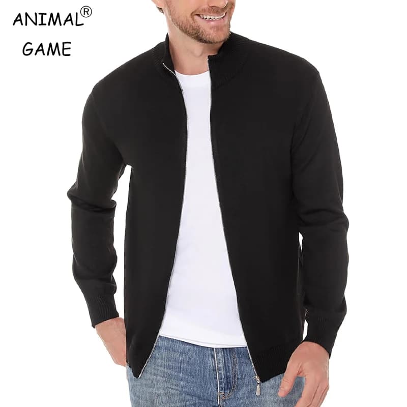 Animal Game Men's Zipper SweatCoats Casual Cardigan Sweaters Stand Cold Blouse Knitwear Winter Outdoor Jumper Warm Streetwear