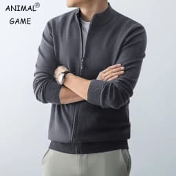 Animal Game Men's Zipper Cardigan Sweater Slim Fit Sweaters Stand Knitwear Jumper Warm Cold Blouse Zip Long Sweatcoats